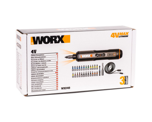Аккумуляторная отвертка Worx+набор бит(26 предметов) WX240