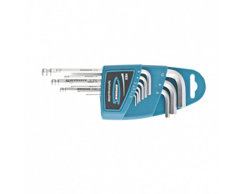 Набор ключей имбусовых HEX, 1,5-10 мм, 9 шт, удлиненные с шаром GROSS 16403