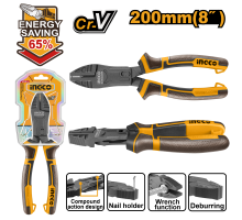 Плоскогубцы INGCO INDUSTRIAL 200 мм, + 65 %, усиленные BLACK комбинированные HCCP58200