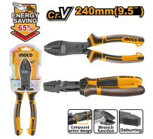 Плоскогубцы INGCO INDUSTRIAL 240 мм, +65 %, усиленные BLACK  комбинированные HCCP58240