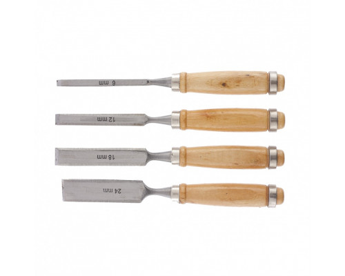 Набор долот-стамесок SPARTA 6-12-18-24 мм, плоские, деревянные ручки 242405