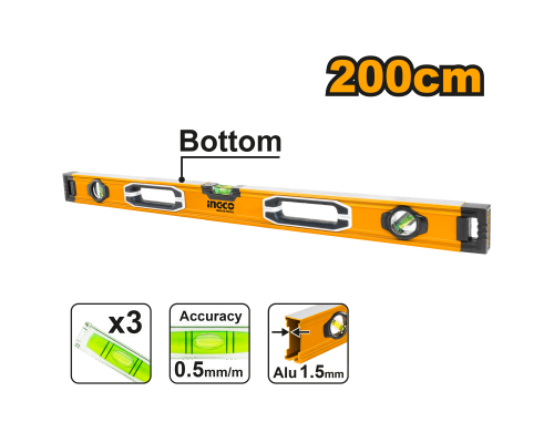 Строительный алюминиевый уровень INGCO INDUSTRIAL 200 см HSL08200 Строительный алюминиевый уровень INGCO INDUSTRIAL 200 см HSL08200