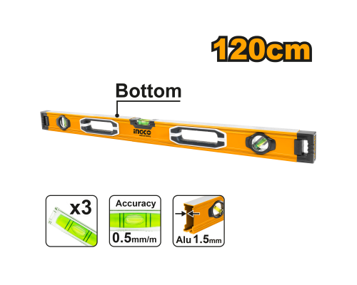 Строительный алюминиевый уровень INGCO INDUSTRIAL 120 см HSL08120 Строительный алюминиевый уровень INGCO INDUSTRIAL 120 см HSL08120
