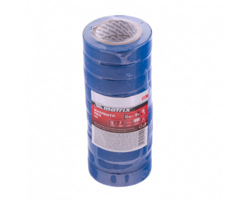 Набор изолент ПВХ 15 мм х 10 м, синяя, в упаковке 10 шт, 150 мкм  Matrix 88784