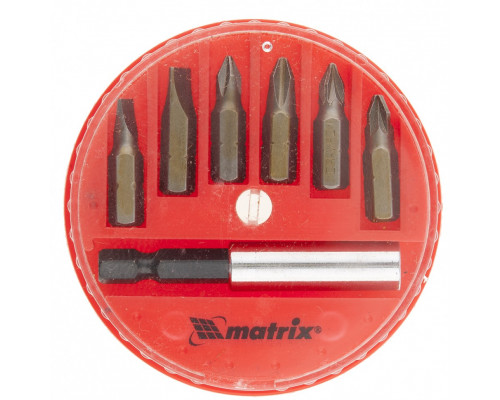 Набор бит и магнитный адаптер (7 предметов) в пластиковом боксе MATRIX 11392