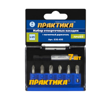 Набор бит (7 шт; PH; PZ; 25 мм + магнитный держатель) ПРАКТИКА 036-490
