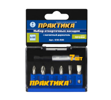Набор бит (7 шт; PH; PZ; SL; 25 мм + магнитный держатель) ПРАКТИКА 036-506