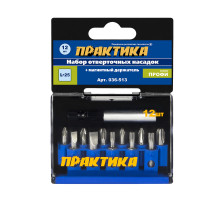 Набор бит (12 шт; PH; PZ; SL; Torx; 25 мм + магнитный держатель) ПРАКТИКА 036-513