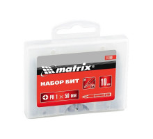 Набор бит (сталь 45Х; PH 1x50 мм; 10 шт.) в пластиковом боксе MATRIX 11380