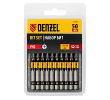 Набор бит PH2, 50 мм, сталь S2, круглый профиль, 10 шт Denzel 11641