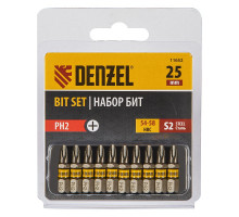 Набор бит PH2, 25 мм, сталь S2, шестигранный профиль, 10 шт Denzel 11652