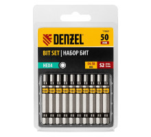 Набор бит HEX4, 50 мм, сталь S2, шестигранный профиль, 10 шт Denzel 11662