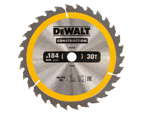 Пильный диск DeWalt Construction 184 x 16, 30 зубьев DT 1940