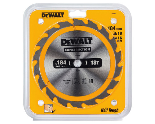 Пильный диск DeWalt Construction 184 x 16, 18 зубьев DT 1938