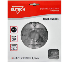 Диск пильный по дереву (170х30 мм; 1.8 мм; 24Z) Elitech 1820.054000