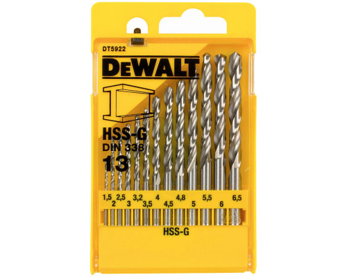 Набор сверл DEWALT DT5922, по металлу HSS-G, 1.5-6.5, 13 шт