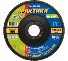 Круг лепестковый торцевой, Р 100, 125 х 22,2 Практика 032-386