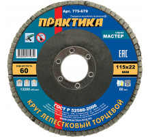 Круг лепестковый торцевой, Р 60, 115 х 22,2 Практика 775-679