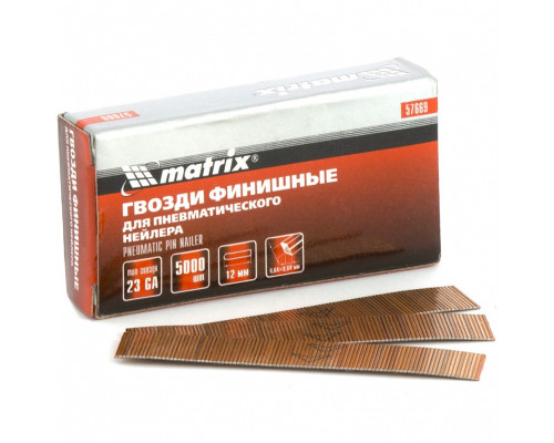 Гвозди финишные 23GA (5000 шт; 12 мм; 0.64х0.64 мм) MATRIX 57669 Гвозди финишные 23GA (5000 шт; 12 мм; 0.64х0.64 мм) MATRIX 57669