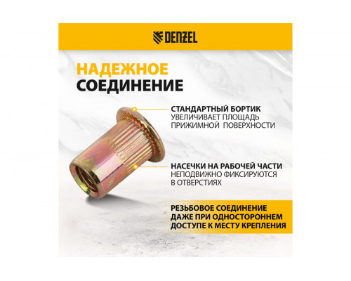 Заклепки резьбовые, стальные, оцинкованные, М6, пластиковый кейс, 70 шт. Denzel 40603 Заклепки резьбовые, стальные, оцинкованные, М6, пластиковый кейс, 70 шт. Denzel 40603