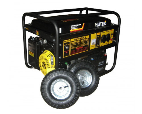 Бензиновый генератор Huter DY6500LX с колёсами и аккумулятором 64/1/15
