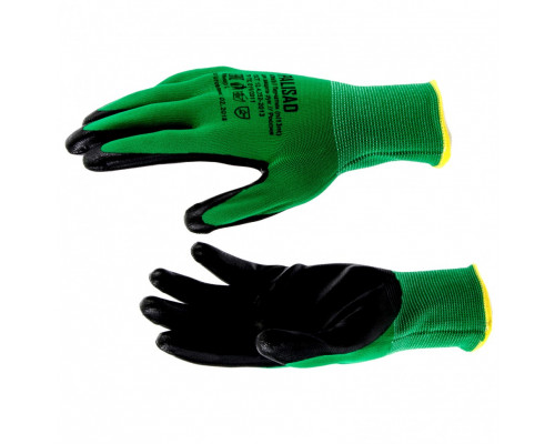 Перчатки полиэфирные с черным нитрильным покрытием маслобензостойкие, L, 15 класс вязки PALISAD 67865