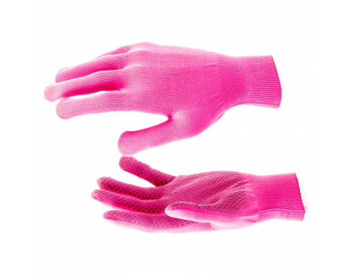 Перчатки Нейлон, ПВХ точка, 13 класс, цвет розовая фуксия, L Россия 67826