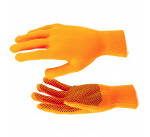 Перчатки нейлон, ПВХ точка, 13 класс, оранжевые, XL.