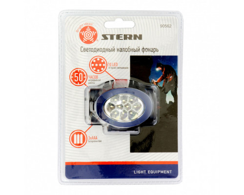 Фонарь наголовный, светодиодный, 3 режима, 10 LeD, 3 х ААА STERN 90562 Фонарь наголовный, светодиодный, 3 режима, 10 LeD, 3 х ААА STERN 90562