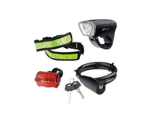 Набор велосипедный : передний и задний фонари LeD, светоотражатель и тросовый замок STERN 90561