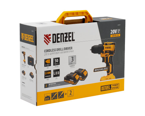 Дрель-шуруповерт аккумуляторная бесщеточная Denzel CDH-BL-20 26123