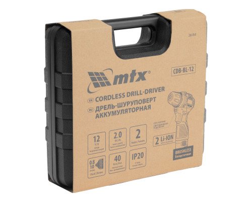 Дрель-шуруповерт аккумуляторная бесщеточная MTX CDB-BL-12, Li-Ion, 12 В 26184