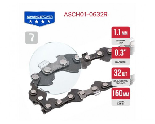 Цепь пильная для аккум пил P.I.T. DRUA 0,3"-1,1-32 зв, шина 6" для PKE20H-150A ASCH01-0632R