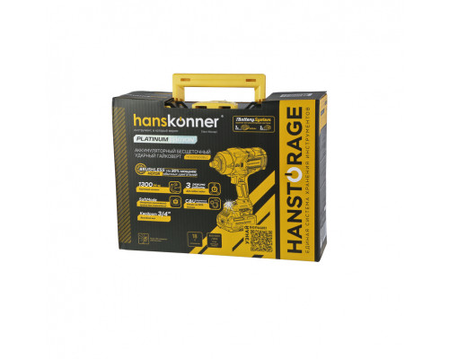 Гайковерт ударный Hanskonner безщеточный PLATINUM, 18В, 1 BatterySystem, 1300Нм, 3/4, акк 6Ач+ЗУ HCD201300BLC