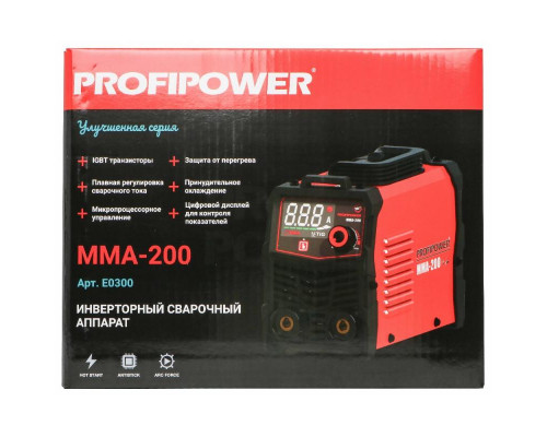 Сварочный инвертор Profipower с большом цифровом дисплеем MMA-200 IGBT (140-240В,200A) E0300