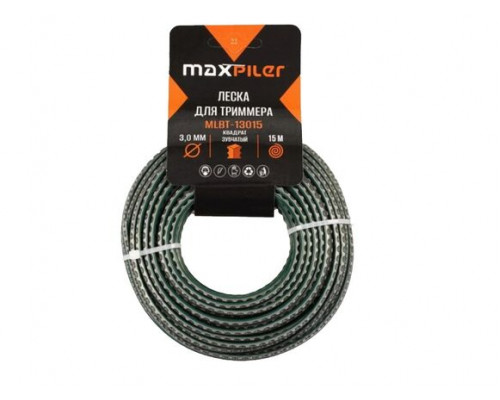 Леска для триммера MAXPILER 3.0 мм х 15 м, квадрат зубчатый MLBT-13015