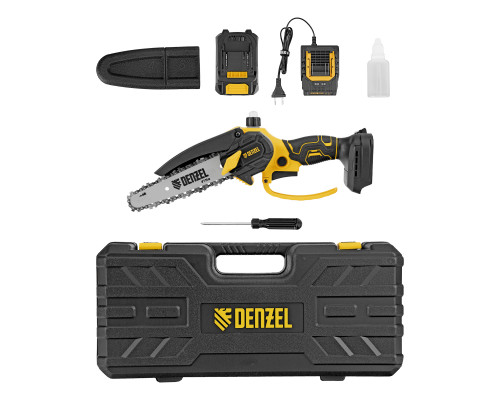 Цепная мини-пила аккумуляторная бесщеточная DENZEL CCS-150, шина 150 мм, Li-Ion, 20 В 58650