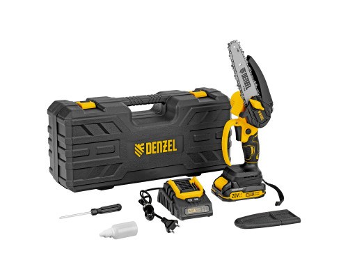 Цепная мини-пила аккумуляторная бесщеточная DENZEL CCS-150, шина 150 мм, Li-Ion, 20 В 58650