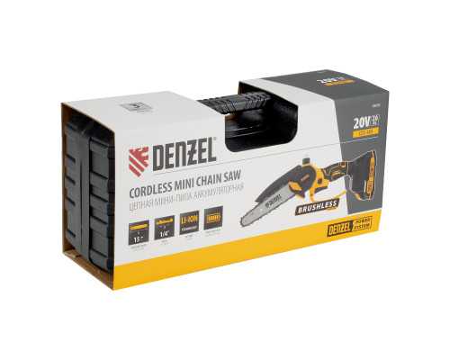 Цепная мини-пила аккумуляторная бесщеточная DENZEL CCS-150, шина 150 мм, Li-Ion, 20 В 58650