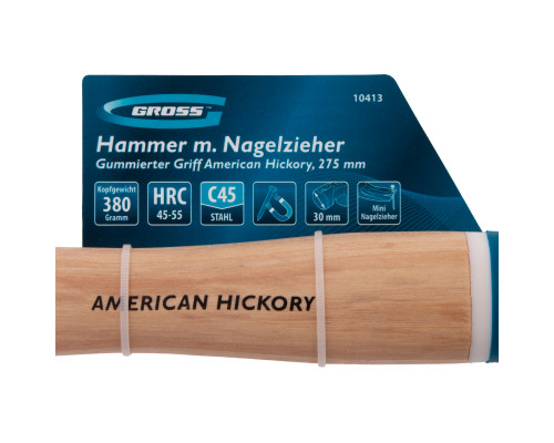 Молоток-гвоздодер 380 г, угол 75, магнит, обрезиненная рукоятка GROSS AMERICAN HICKORY 10413