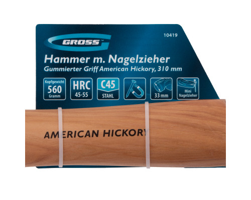 Молоток-гвоздодер,560 г, угол 75, магнит, обрезиненная рукоятка GROSS AMERICAN HICKORY 10419