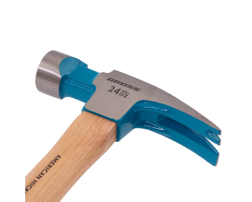 Молоток-гвоздодер, 680 г, угол 75, магнит, обрезиненная рукоятка GROSS AMERICAN HICKORY 10425