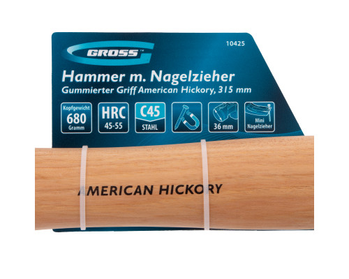 Молоток-гвоздодер, 680 г, угол 75, магнит, обрезиненная рукоятка GROSS AMERICAN HICKORY 10425