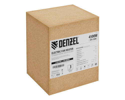 Тепловая пушка Denzel SFH-5000, 230 В, 360 м3/ч, 3 реж. вентилятор, 3000/4500 Вт 96449