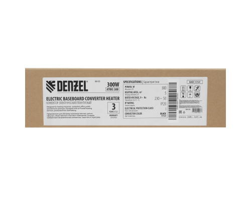 Конвектор электрический плинтусный Denzel ATRIC-300, 230 В, 300 Вт, ТЭН, черный 98135