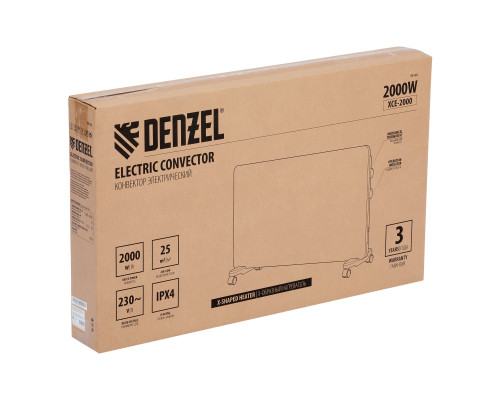 Конвектор электрический Denzel XCE-2000, 230 В, 2000 Вт, Х-элемент, термостат, колеса 98140