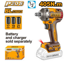 Аккумуляторный бесщеточный ударный гайковерт INGCO INDUSTRIAL 20 В 1/2" 405 Нм CIWLI2045