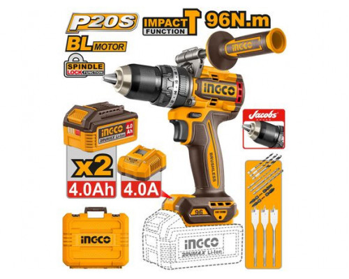 Аккумуляторный бесщёточный ударный шуруповерт INGCO INDUSTRIAL 20 В 96 Нм CIDLI209686