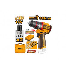 Аккумуляторный ударный бесщеточный шуруповерт INGCO INDUSTRIAL 16 В 66 Нм 22+1+1 CIDLI166062