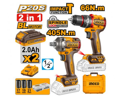 Набор BL 20В гайковерт 405 Нм и шуруповерт 66 Нм INGCO INDUSTRIAL CKLI20286